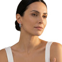 AMOR women's hoop earrings, rhodium-plated 925 sterling silver, worn by model