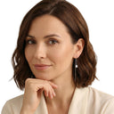 AMOR women's threader earrings, rhodium-plated 925 sterling silver, worn by model