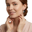 AMOR women's drop earrings, rhodium-plated 925 sterling silver, blue, worn by model