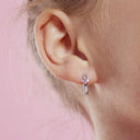PRINZESSIN LILLIFEE girls' hoop earrings, rhodium-plated 925 sterling silver, purple, worn by model