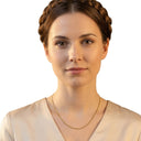 AMOR unisex necklace, stainless steel with gold IP plating, worn by model