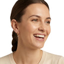 Women's charm hoop earrings, worn by model