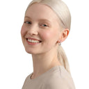 AMOR women's hoop earrings, rhodium-plated 925 sterling silver, worn by model