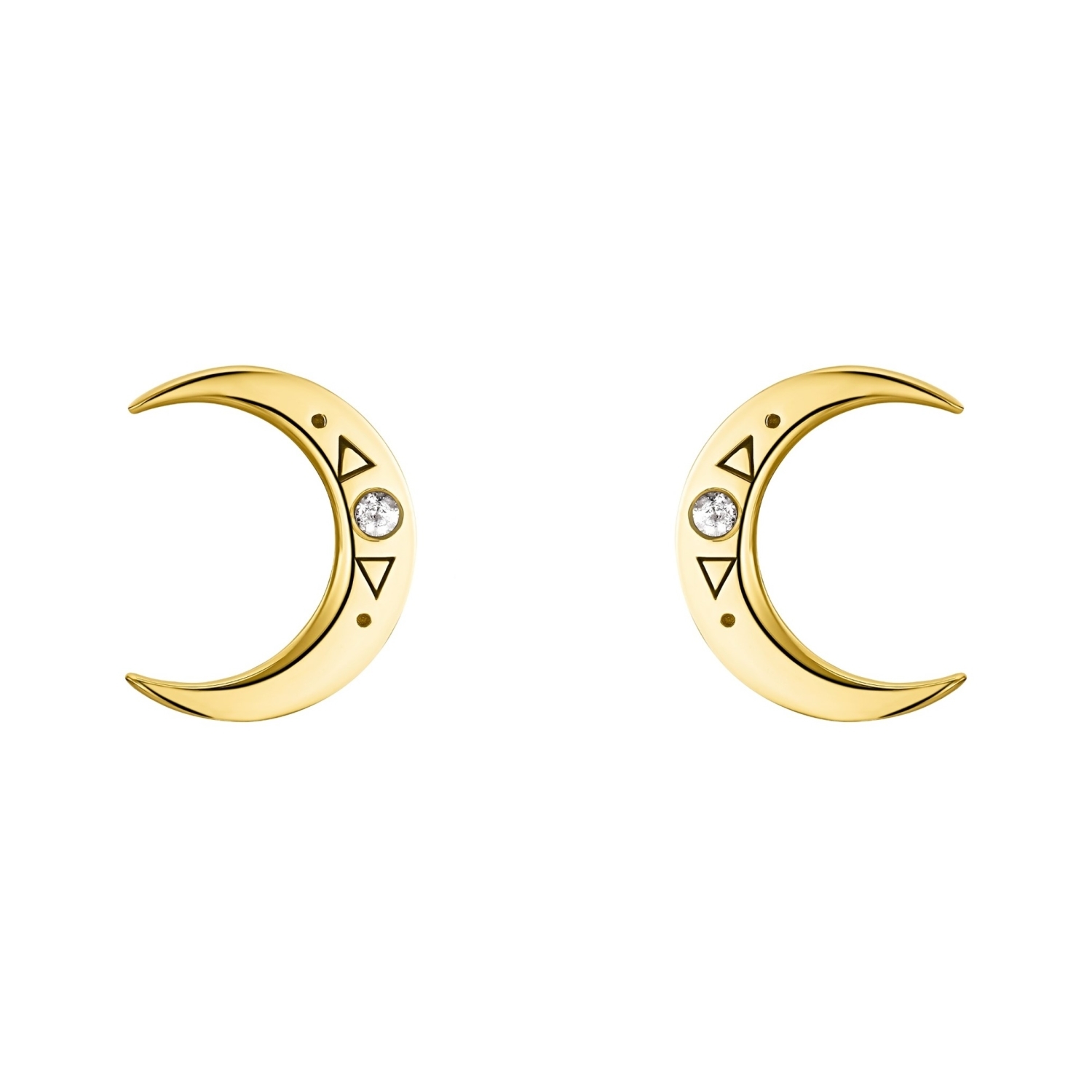Ohrstecker für Damen, Sterling Silber 925 vergoldet, Zirkonia (synth.) | Mond