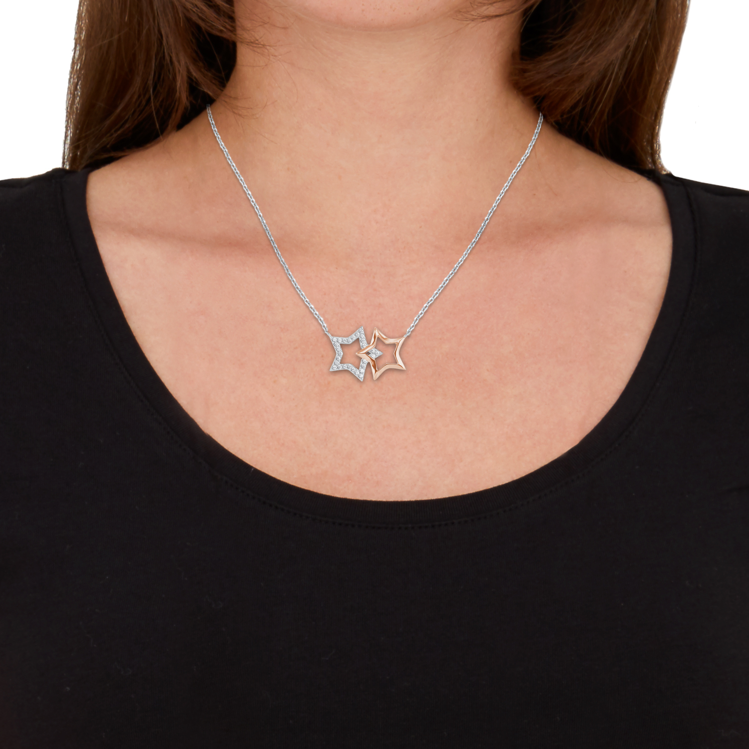Sterne mit Zirkonia Kristall Anhänger Halskette 925er Silber Kinder Damen C678 