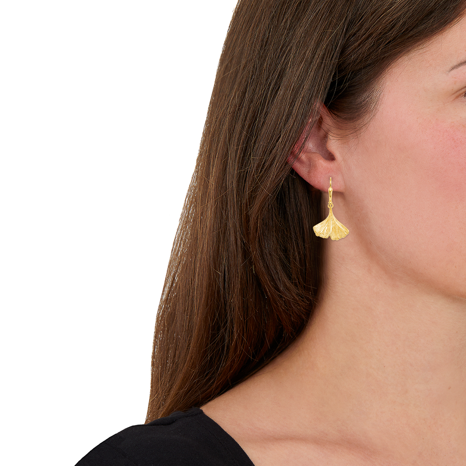 Ohrhänger für Damen, Gold 375, Ginkgoblatt