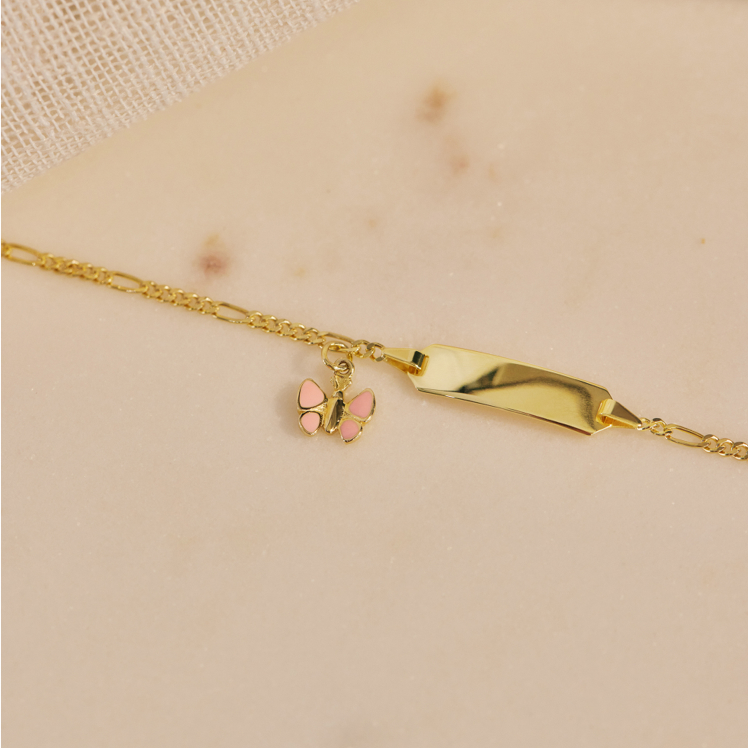 Identarmband für Mädchen, Gold 375, Schmetterling