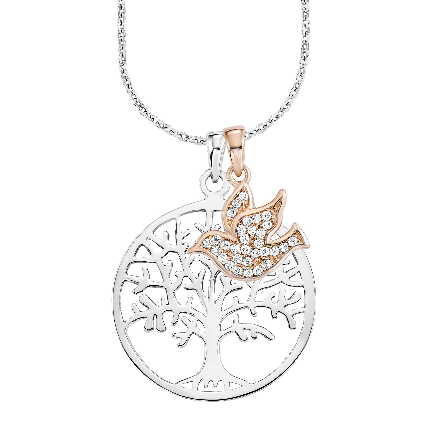 Zirkonia Lebensbaum Damen Anh/änger mit Kette 925 echt Silber M/ädchen Halskette