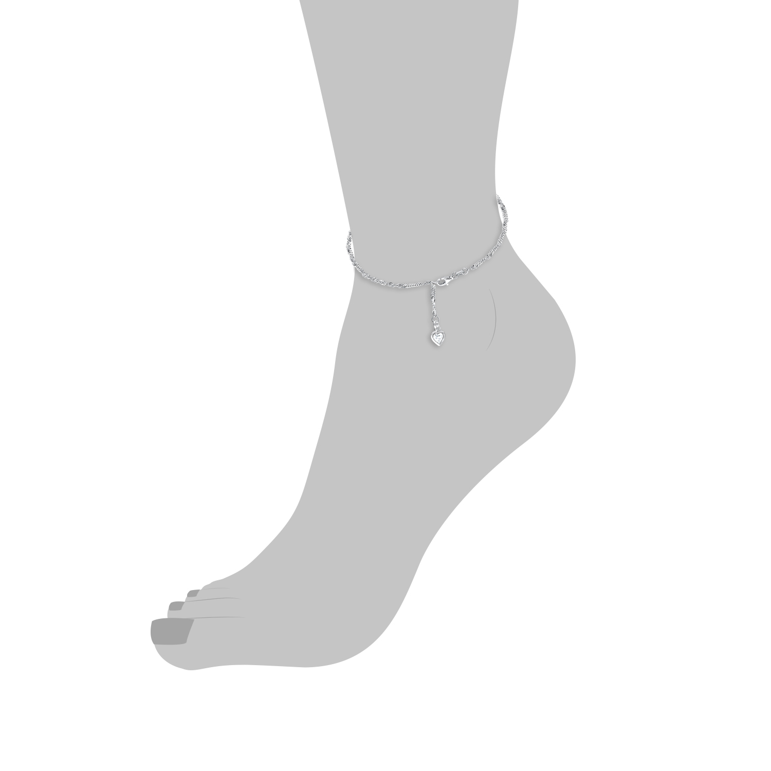 Fußkette für Damen, Sterling Silber 925, Zirkonia (synth.) Herz