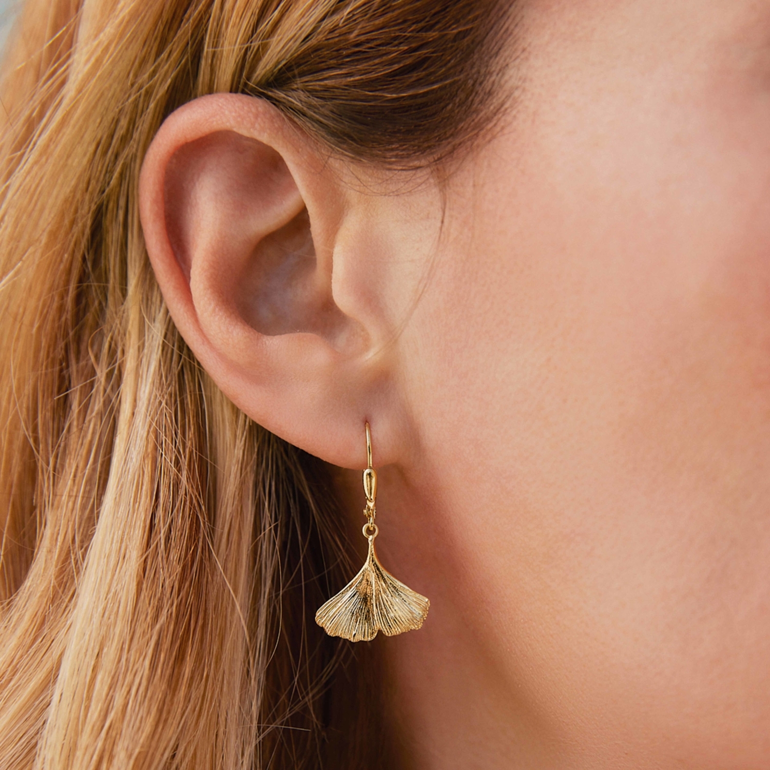 Ohrhänger für Damen, Gold 375, Ginkgoblatt