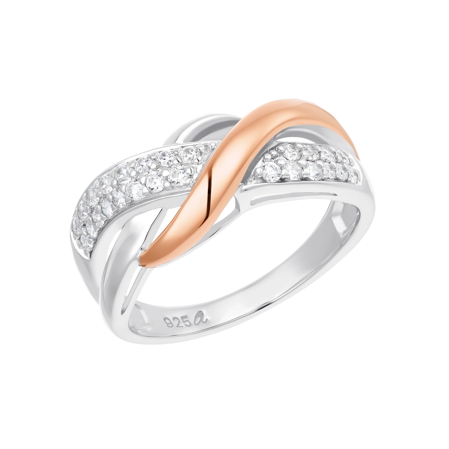 Ring für Damen, 925 Sterling Silber teil-rosévergoldet, Zirkonia (synth.)